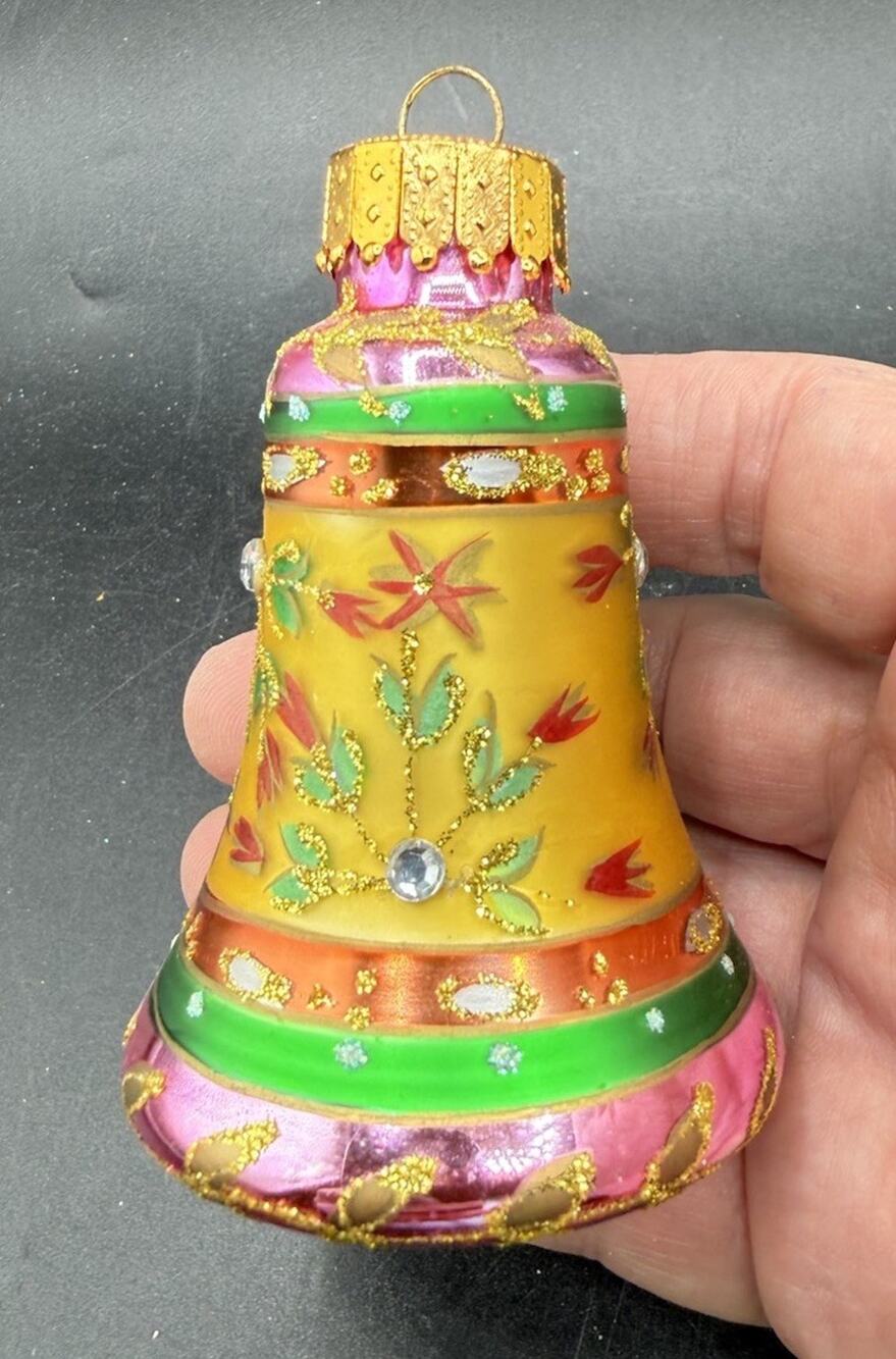 Unique Treasures Hand Blown and Painted Crafted Glass Bell Ornament -BG1